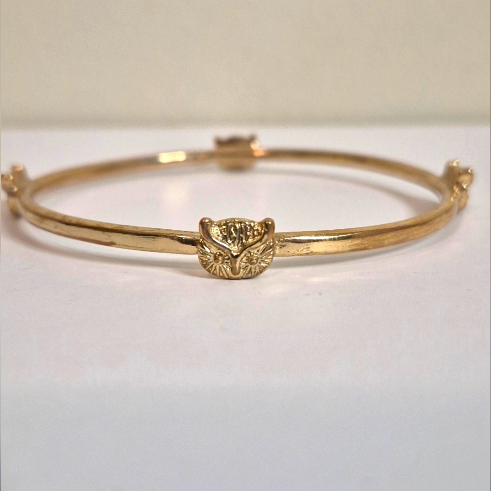 Cute Vintage Owl Bangle Gold Toned Unmarked